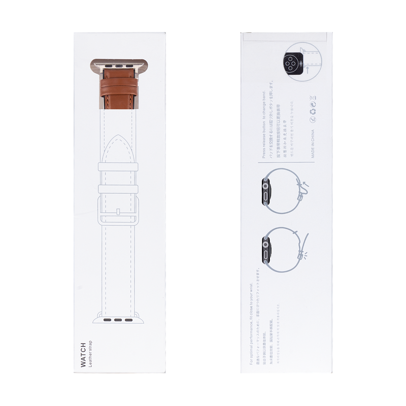 For Apple Watch 38mm, 40mm, 41mm Silicone and Leather Band Glossy Light Brown Retail Box