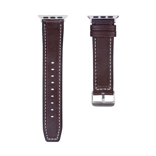 Silicone And Leather Band Glossy For Apple Watch 38mm, 40mm, 41mm Dark Brown Retail Box