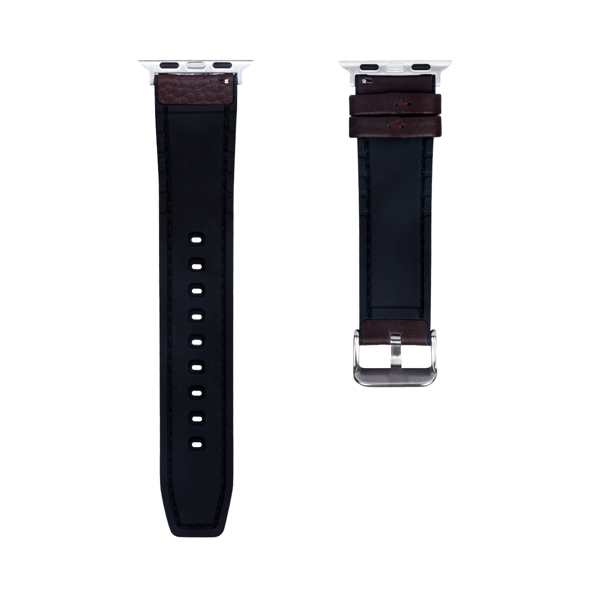 Silicone And Leather Band Glossy For Apple Watch 38mm, 40mm, 41mm Dark Brown Retail Box