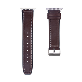 Silicone And Leather Band Glossy For Apple Watch 42mm, 44mm, 45mm, 49mm Dark Brown Retail Box