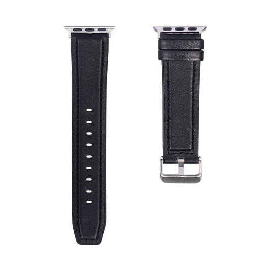 Silicone And Leather Band Glossy For Apple Watch 38mm, 40mm, 41mm Black Retail Box