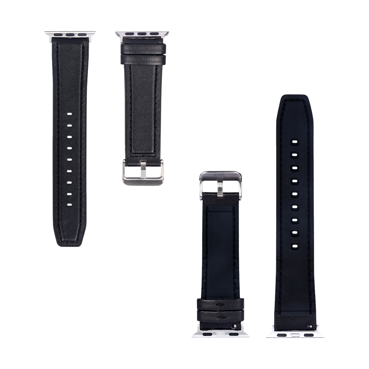 Silicone And Leather Band Glossy For Apple Watch 38mm, 40mm, 41mm Black Retail Box
