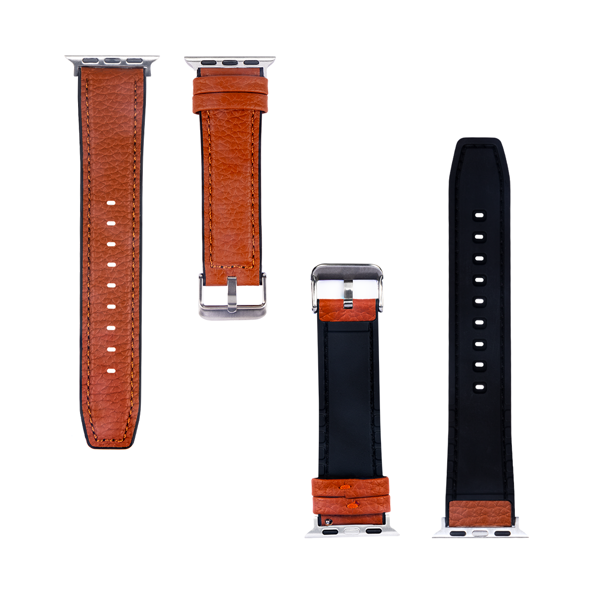 Silicone And Leather Band For Apple Watch 38mm, 40mm, 41mm Light Brown Retail Box