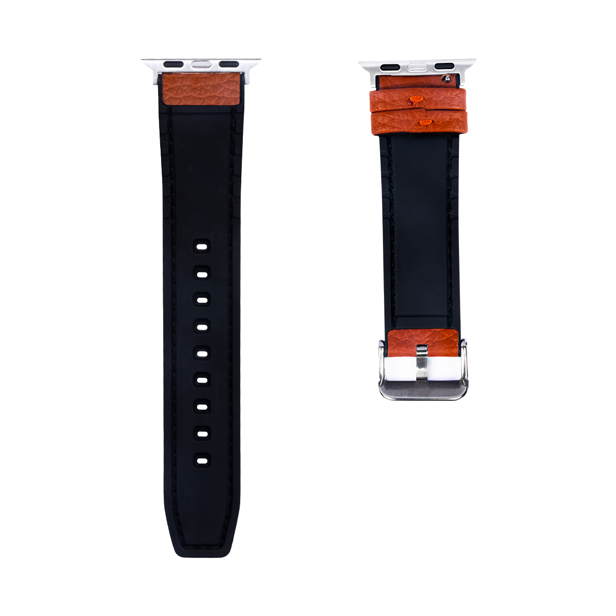 Silicone And Leather Band For Apple Watch 42mm, 44mm, 45mm, 49mm Light Brown Retail Box