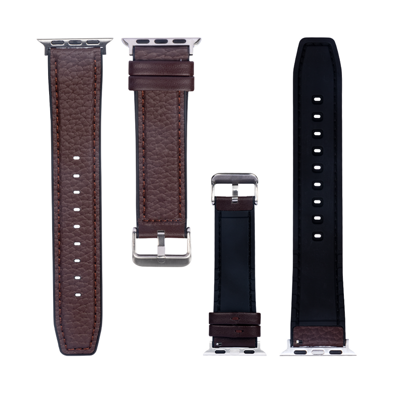 For Apple Watch 38mm, 40mm, 41mm Silicone and Leather Band Dark Brown Retail Box
