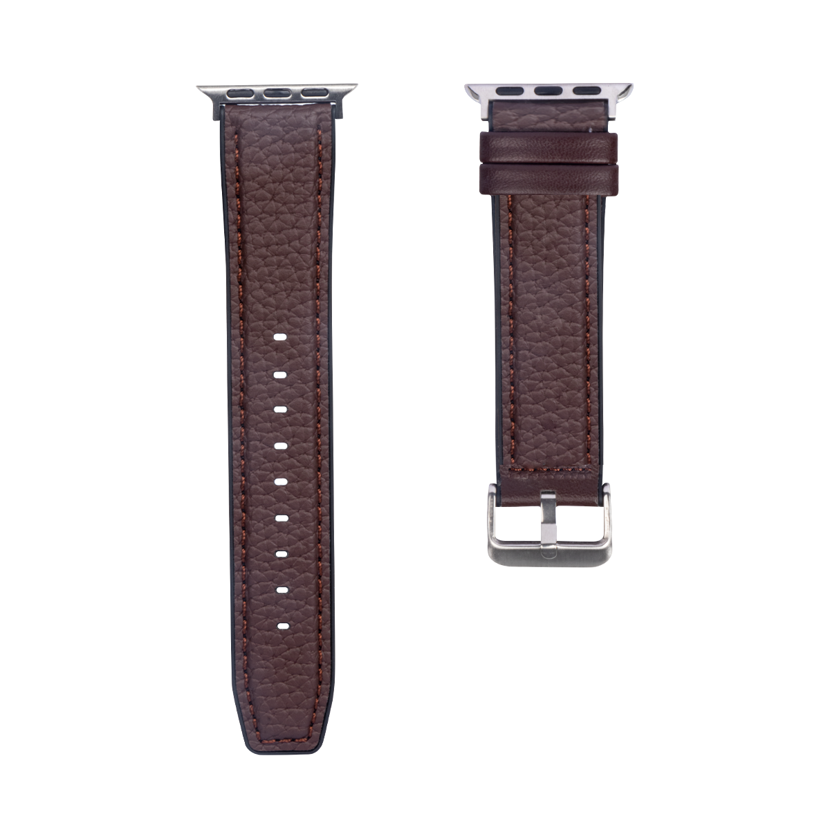 Silicone And Leather Band For Apple Watch 42mm, 44mm, 45mm, 49mm Dark Brown Retail Box