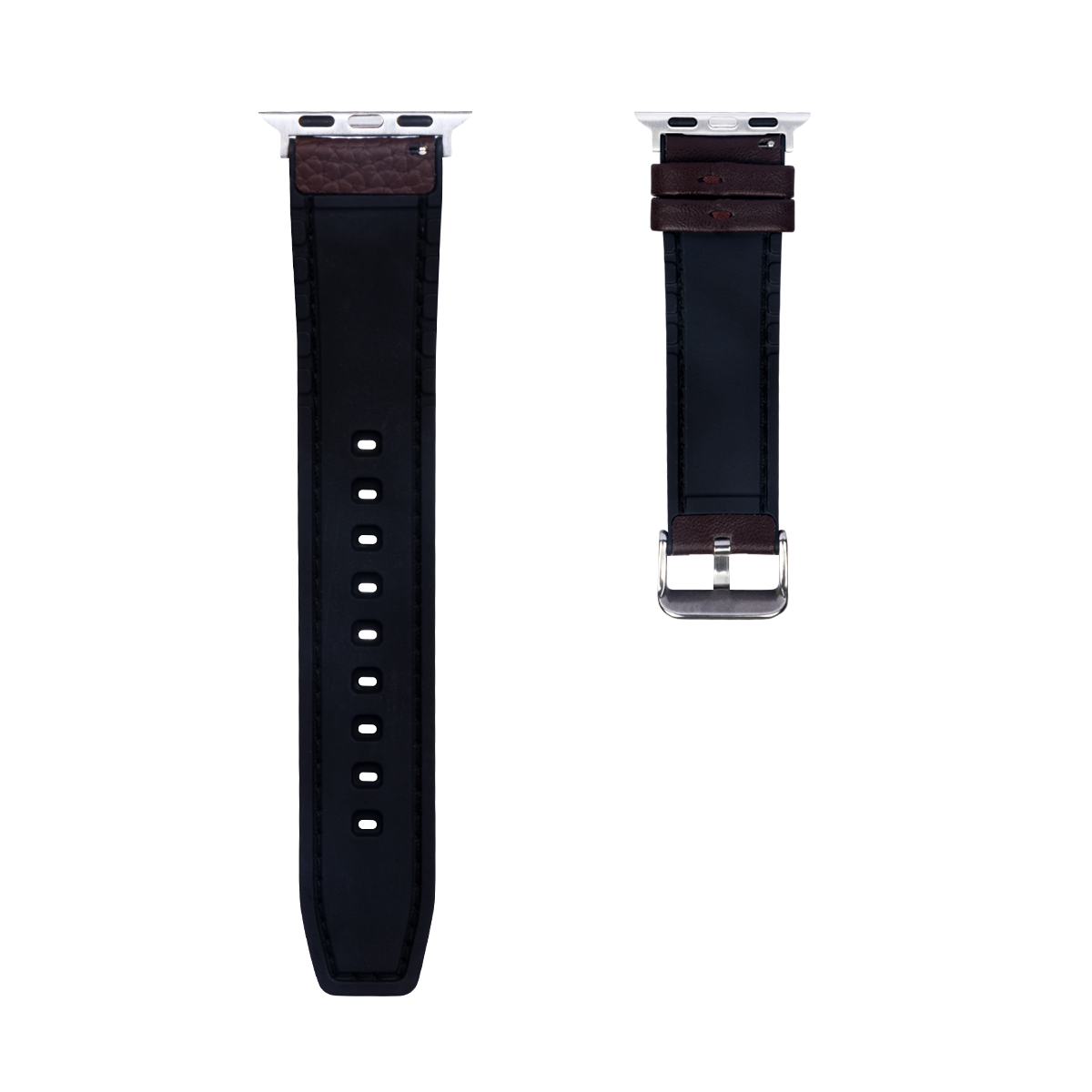 Silicone And Leather Band For Apple Watch 42mm, 44mm, 45mm, 49mm Dark Brown Retail Box