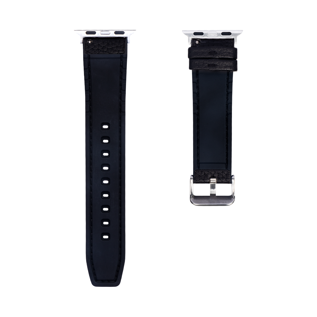 Silicone And Leather Band For Apple Watch 42mm, 44mm, 45mm, 49mm Black Retail Box