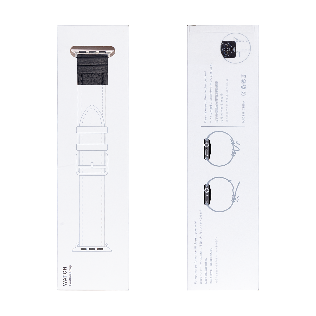 Silicone And Leather Band For Apple Watch 42mm, 44mm, 45mm, 49mm Black Retail Box