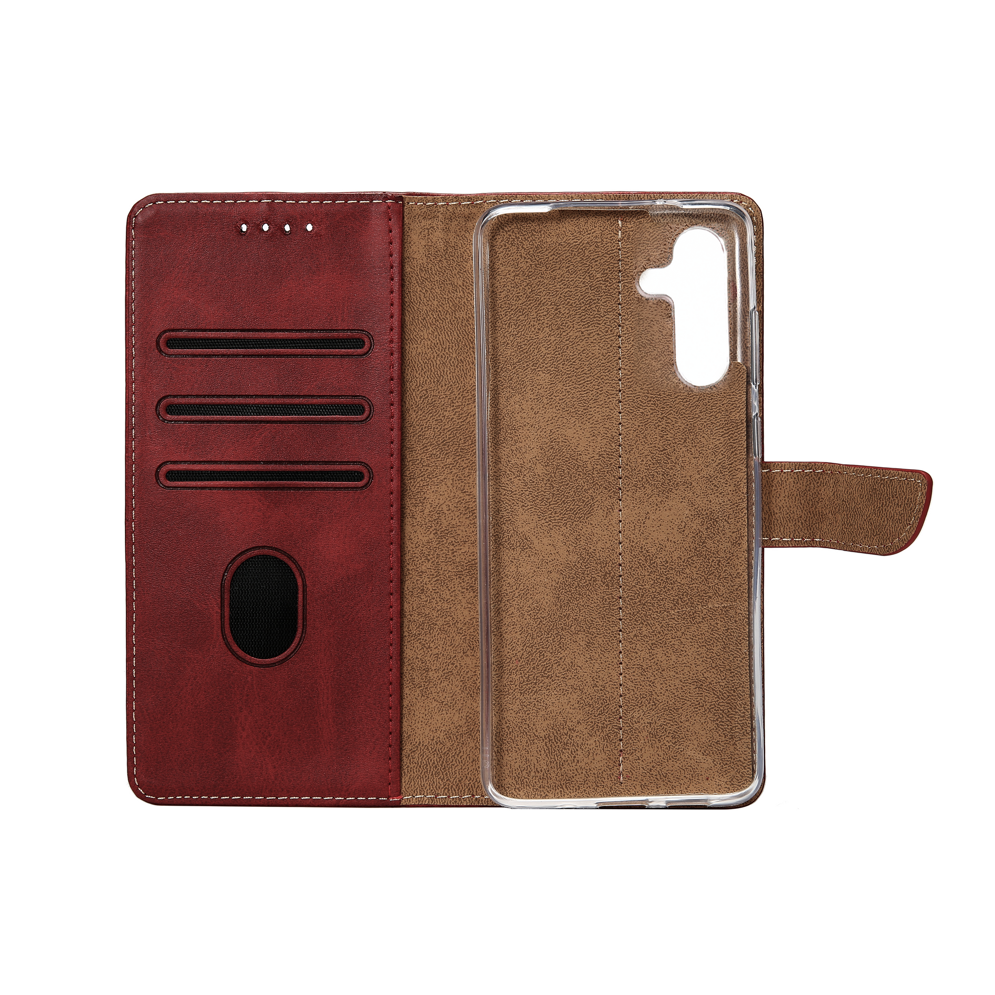 Rixus Bookcase For Samsung Galaxy S24 Plus, S25 Plus Dark Red