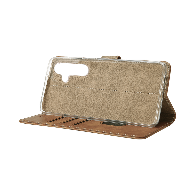 Rixus Bookcase For Samsung Galaxy S24 Plus, S25 Plus Light Brown