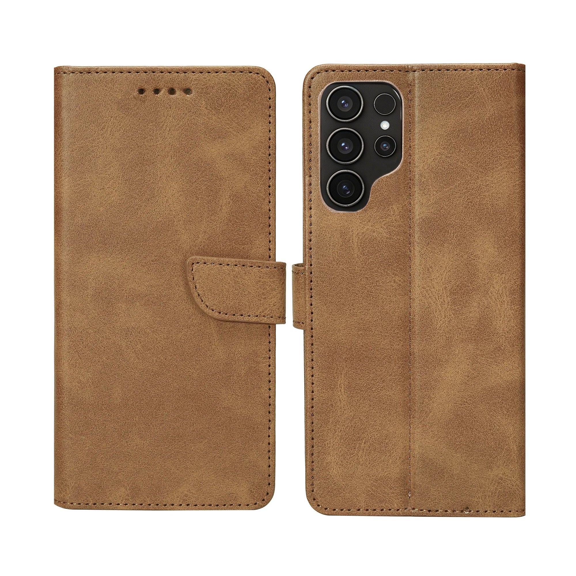 Rixus Bookcase For Samsung Galaxy S24 Ultra 5G Light Brown