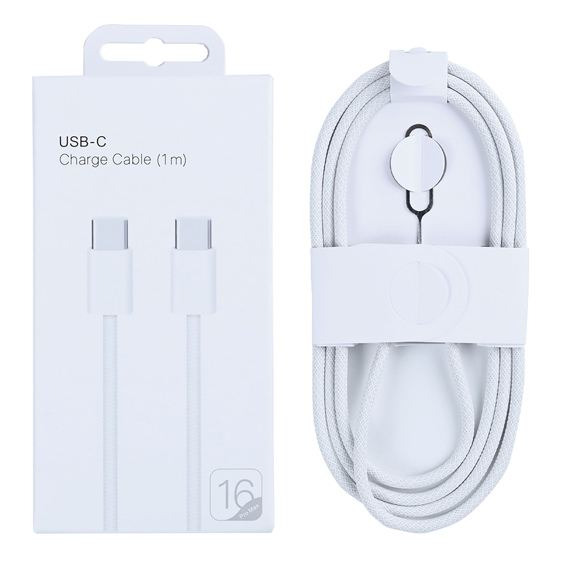 For Apple iPhone 15, 16, 17 Series USB-C To USB-C Woven Cable 100cm 60W  White Retail Box