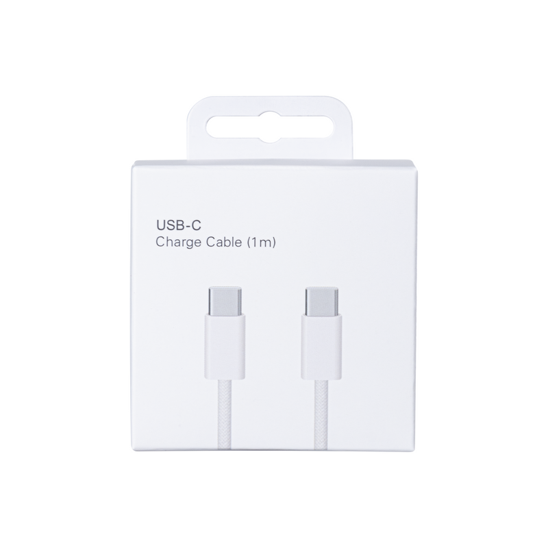 For Apple iPhone 15 USB-C to USB-C Cable 100cm 60W Woven White Retail Box