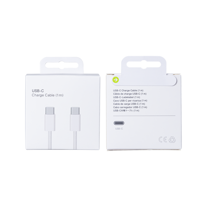 For Apple iPhone 15 USB-C to USB-C Cable 100cm 60W Woven White Retail Box