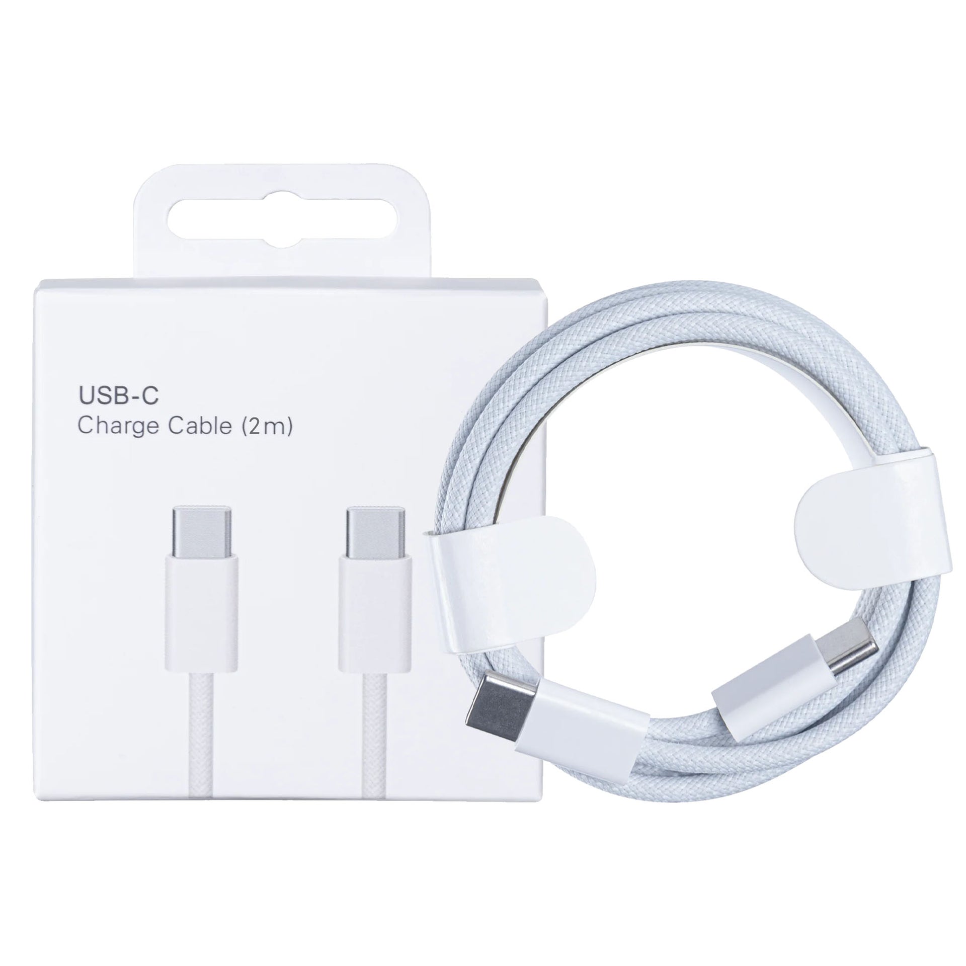 For Apple iPhone 15, 16, 17 Series USB-C To USB-C Woven Cable 200cm 60W White Retail Box
