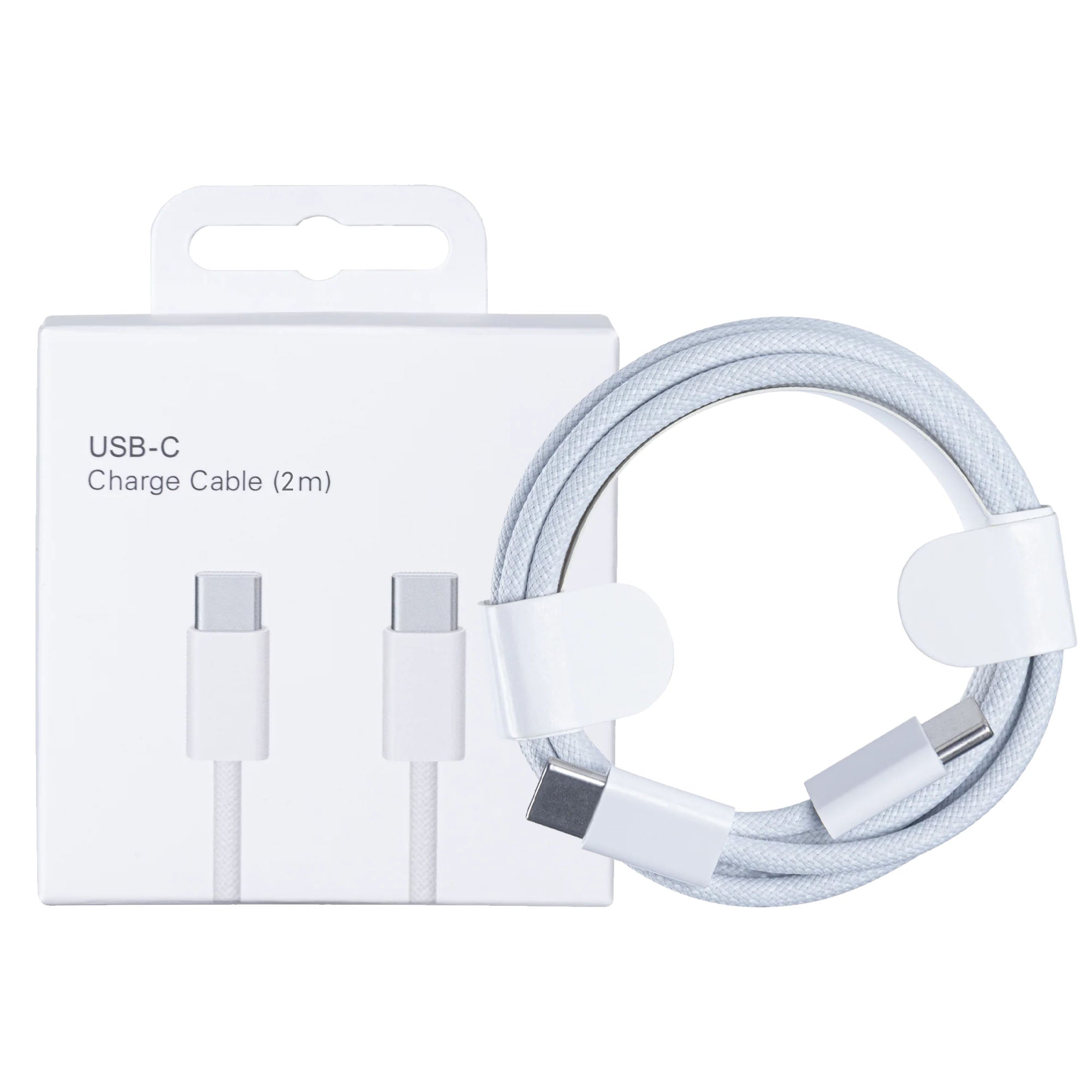 For Apple iPhone 15, 16, 17 Series USB-C To USB-C Woven Cable 200cm 60W White Retail Box