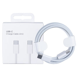 For Apple iPhone 15, 16, 17 Series USB-C To USB-C Woven Cable 200cm 60W White Retail Box