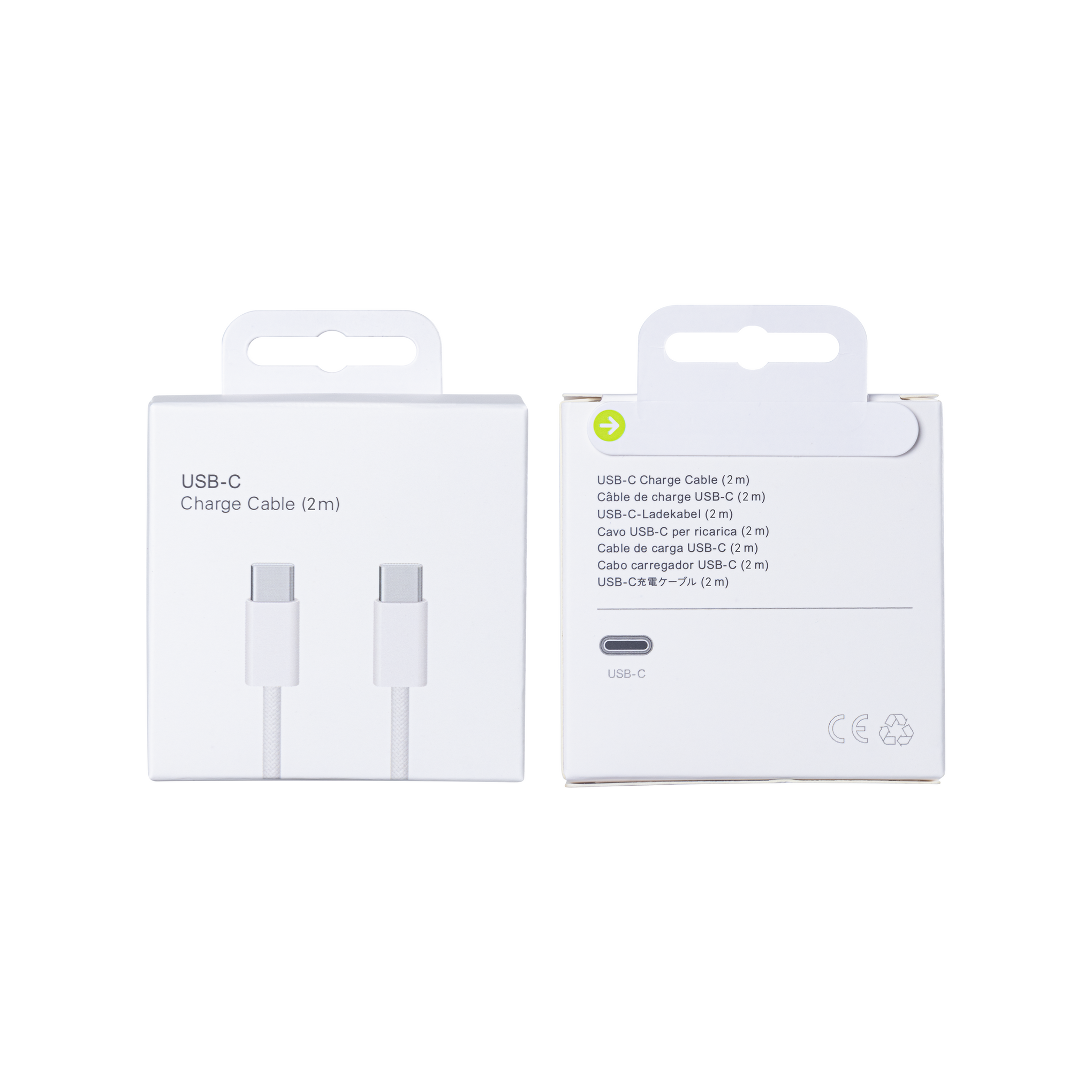 For Apple iPhone 15, 16, 17 Series USB-C To USB-C Woven Cable 200cm 60W White Retail Box