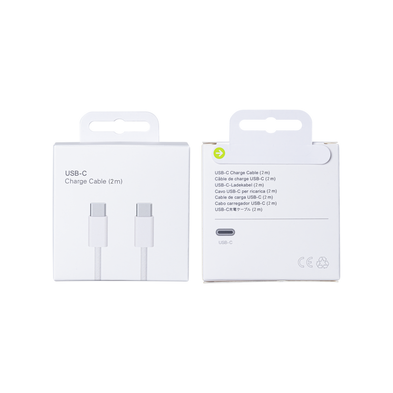 For Apple iPhone 15 USB-C to USB-C Cable 200cm 60W Woven White Retail Box