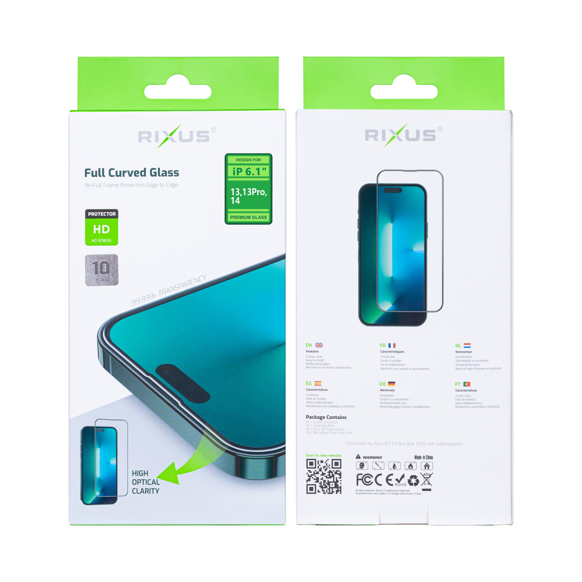 Rixus Clear HD Full Curved Edge Tempered Glass For Apple iPhone 14, 13, 13 Pro, 16e, 17e (10-Pack)