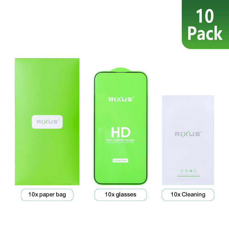 Rixus Clear HD Full Curved Edge Tempered Glass For iPhone 14, 13, 13 Pro, 16e (10-Pack)