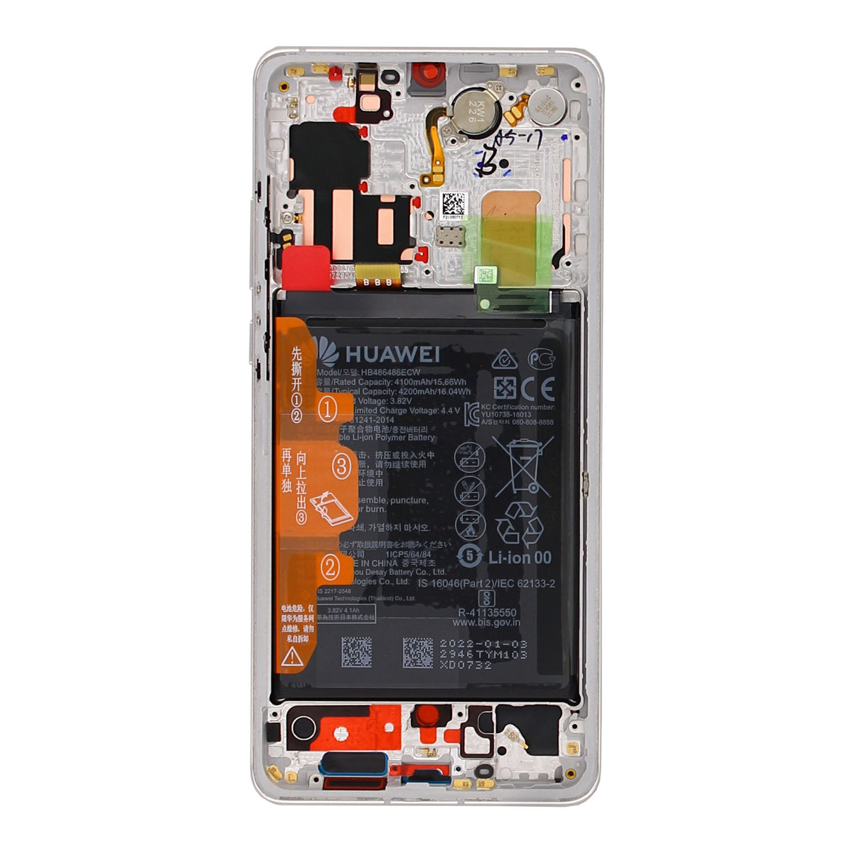Huawei P30 Pro (2019), P30 Pro New Edition (2020) Display And Digitizer With Frame And Battery Silver Frost Service Pack