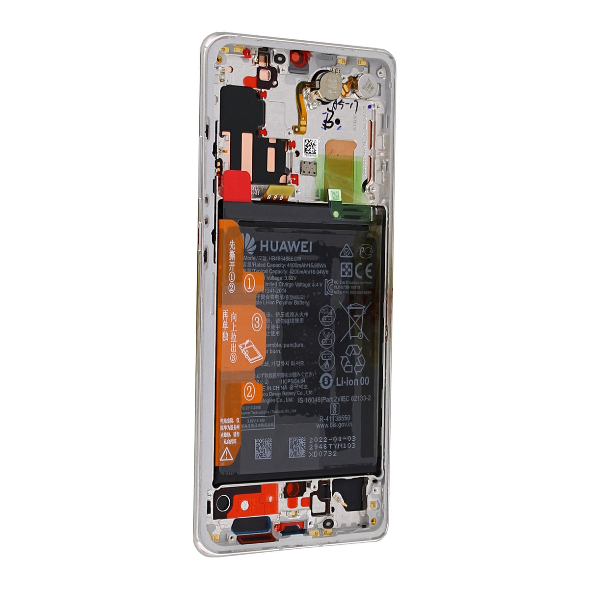 Huawei P30 Pro (2019), P30 Pro New Edition (2020) Display And Digitizer With Frame And Battery Silver Frost Service Pack