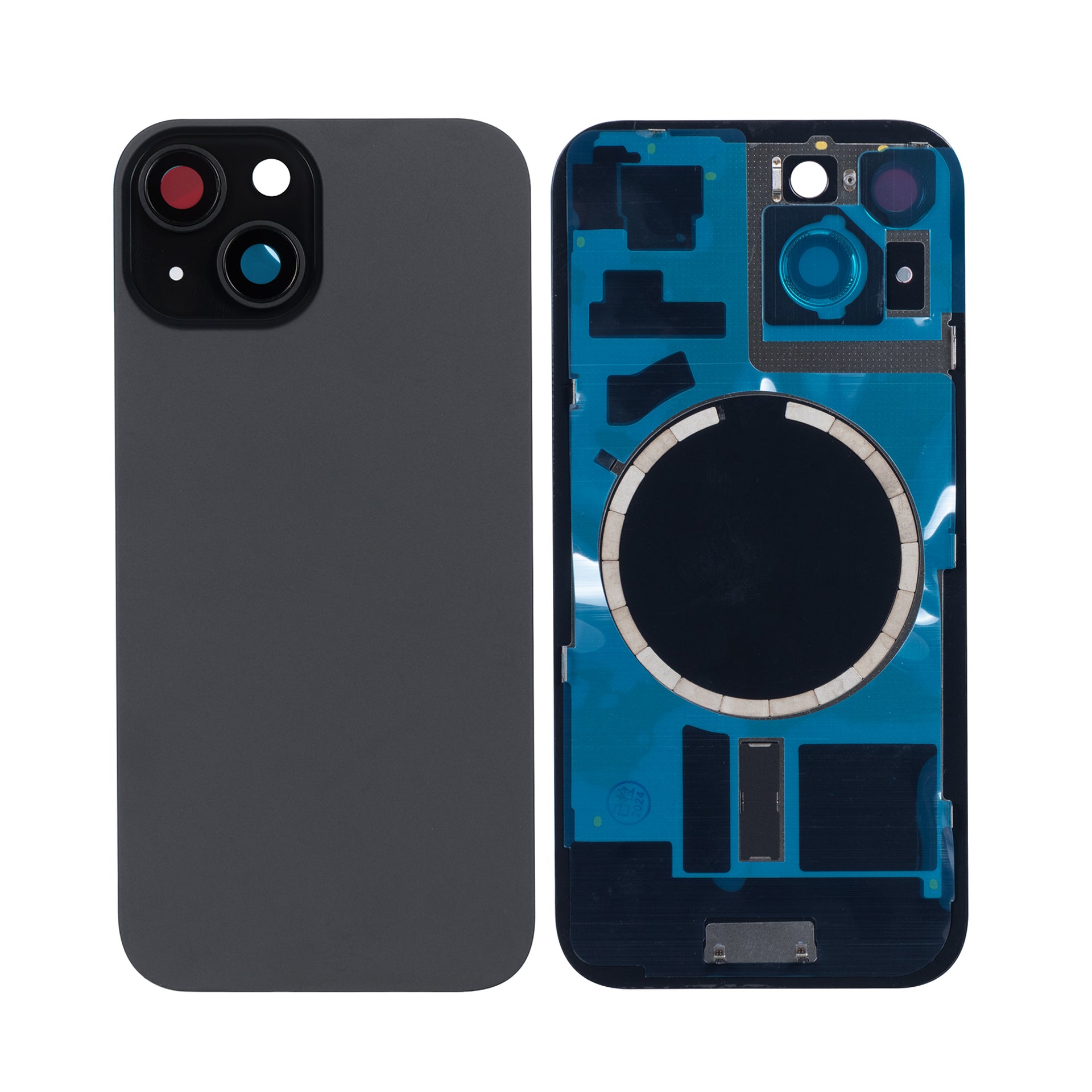 For Apple iPhone 15 Back Glass Without NFC, Enlarged Camera Frame Black Compatible