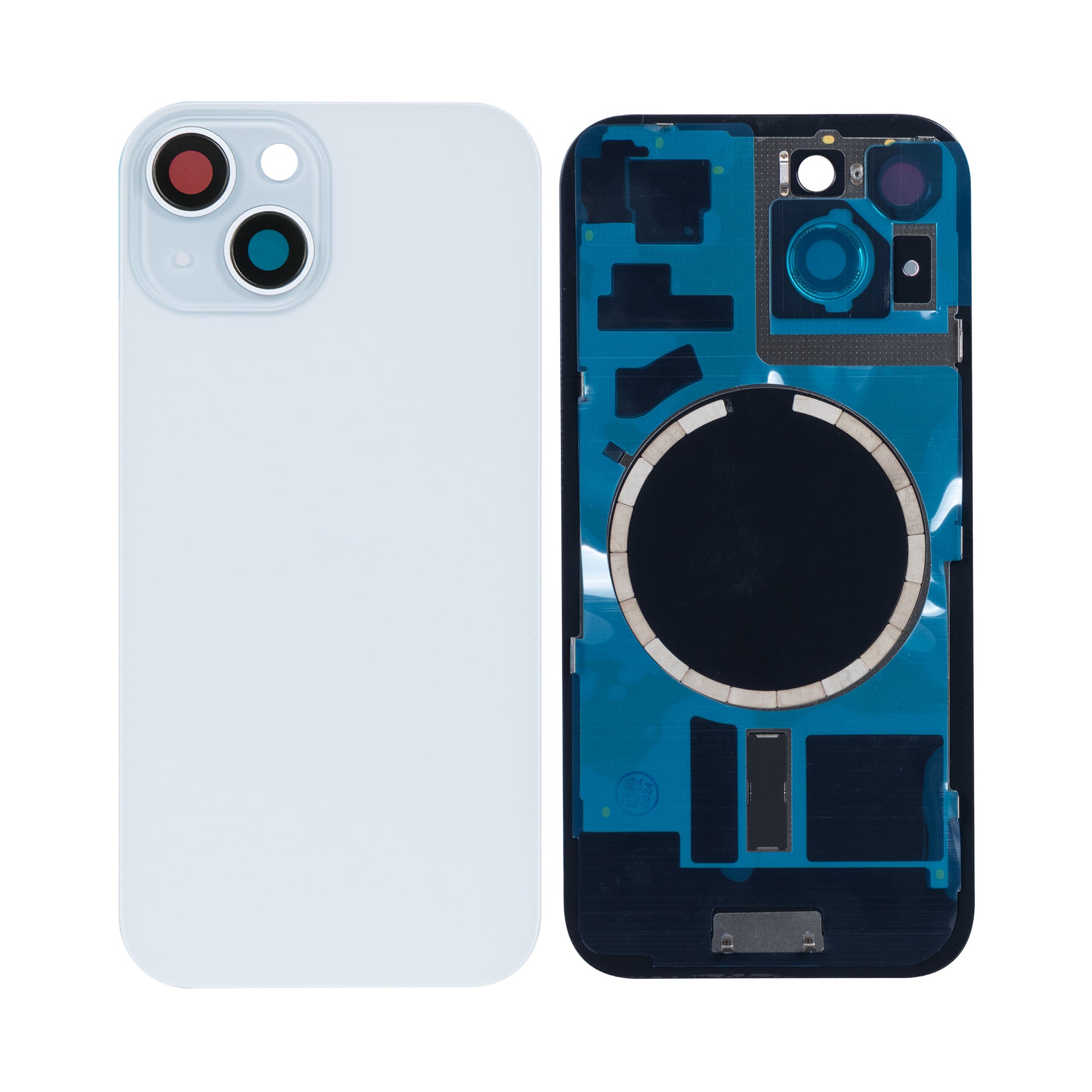 For Apple iPhone 15 Back Glass Without NFC, Enlarged Camera Frame Blue Compatible
