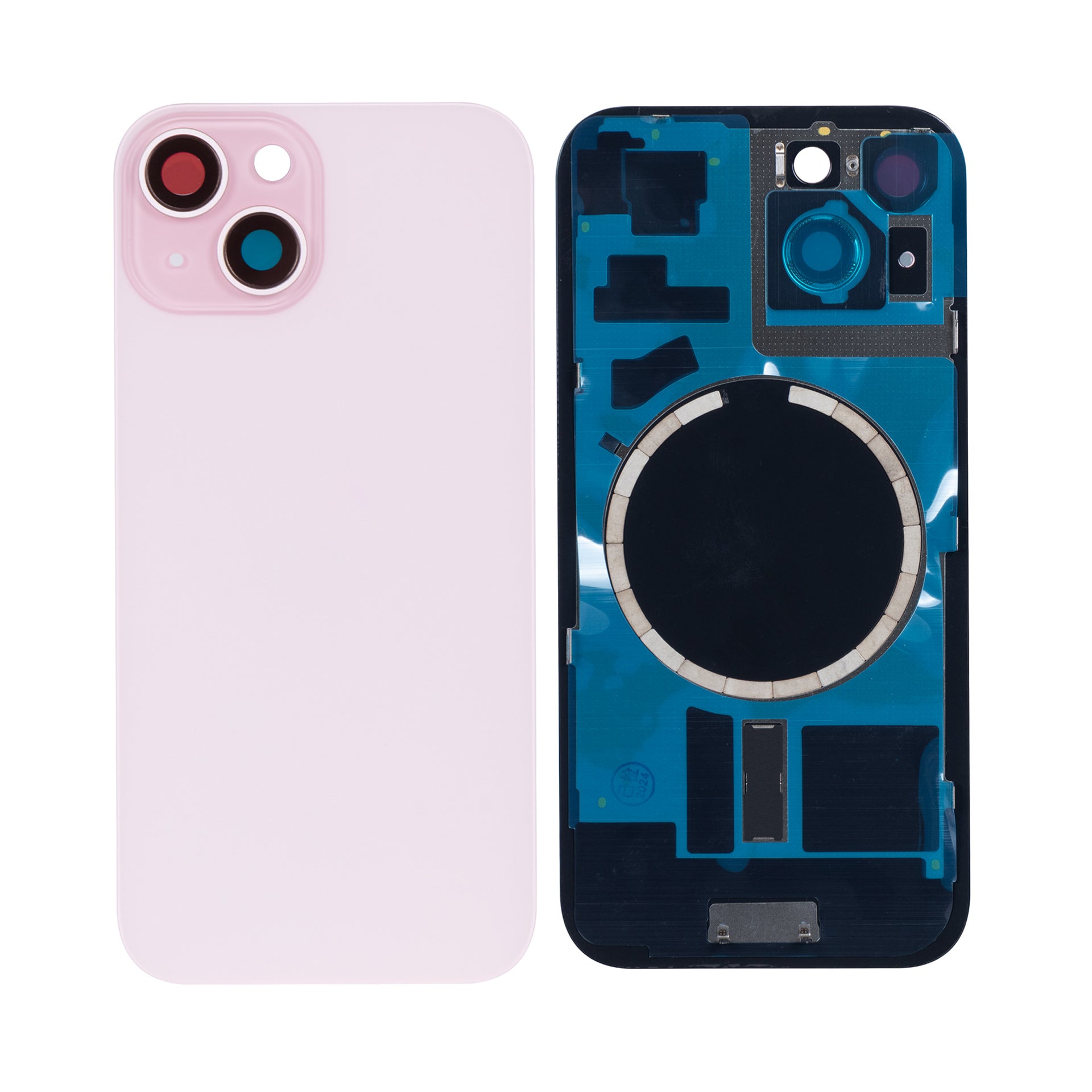 For Apple iPhone 15 Back Glass Without NFC, Enlarged Camera Frame Pink Compatible