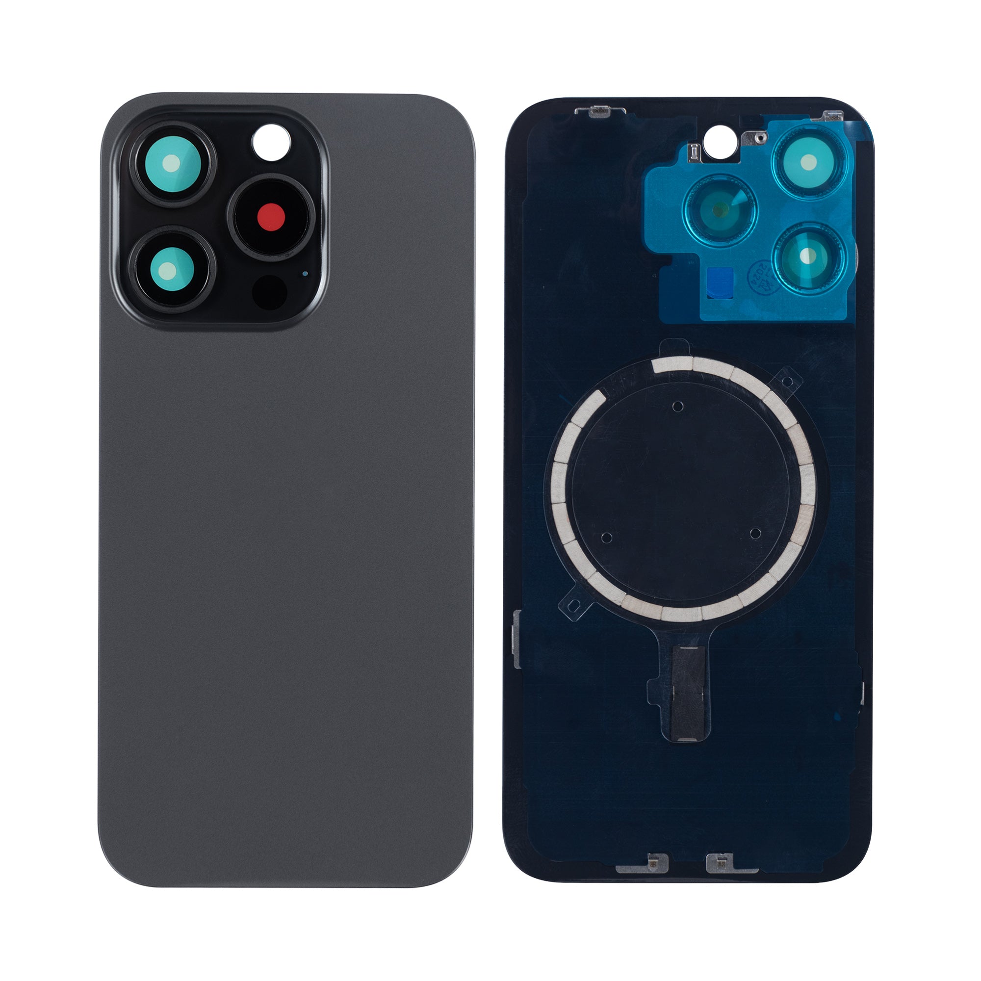 For Apple iPhone 15 Pro Back Glass Without NFC, Enlarged Camera Frame Black Titanium Compatible