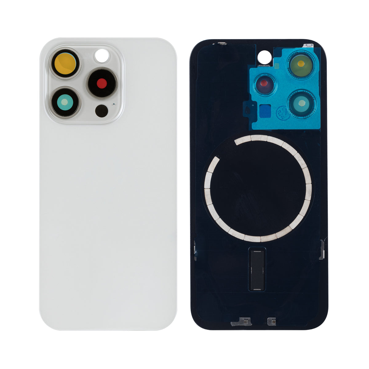 For Apple iPhone 15 Pro Back Glass Without NFC, Enlarged Camera Frame White Titanium Compatible