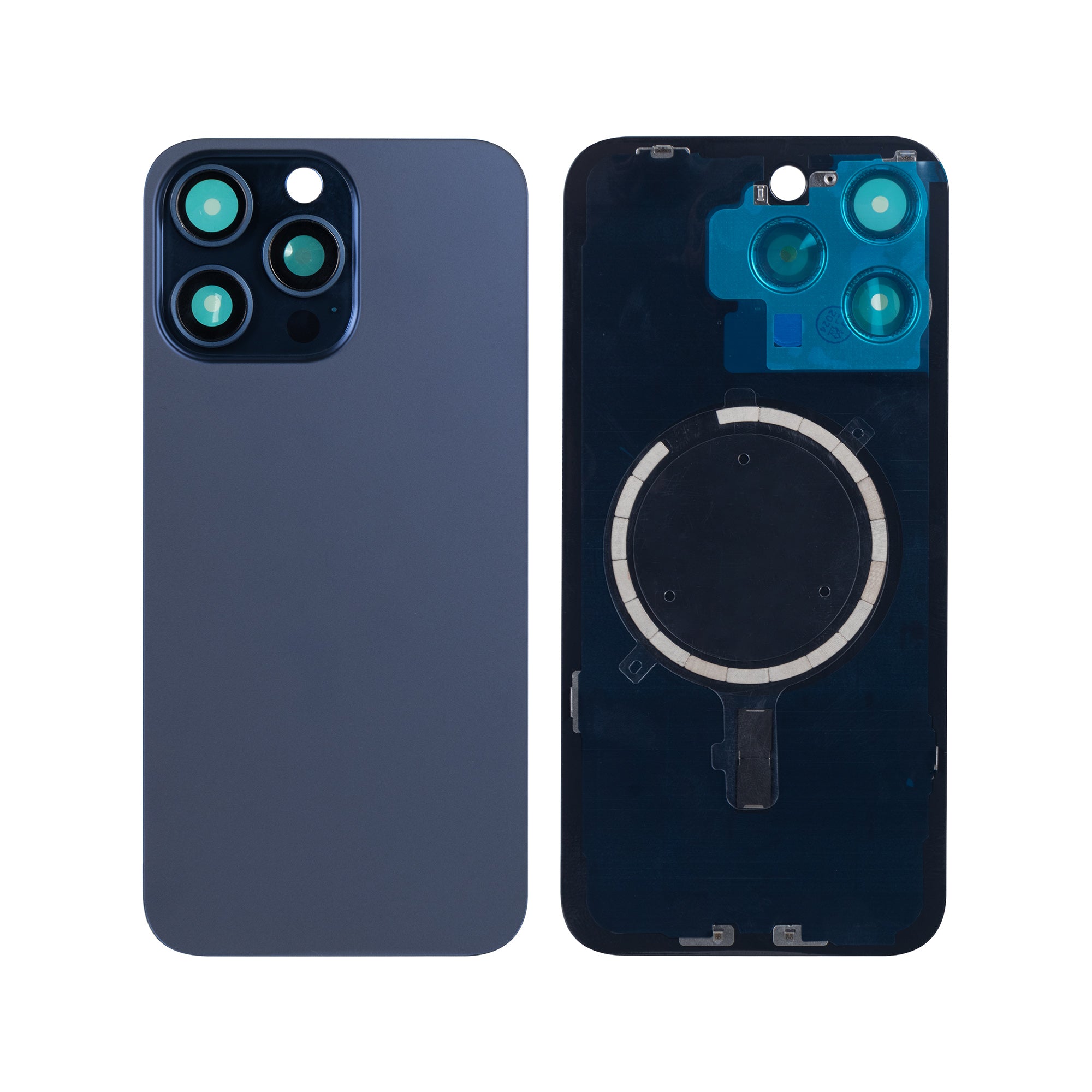 For Apple iPhone 15 Pro Back Glass Without NFC, Enlarged Camera Frame Blue Titanium Compatible