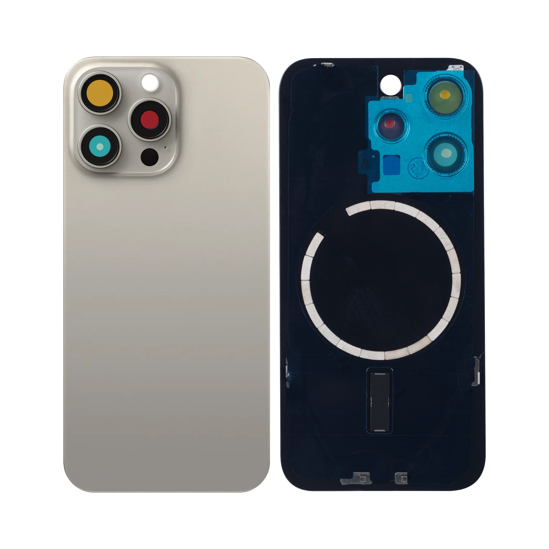 For Apple iPhone 15 Pro Back Glass Without NFC, Enlarged Camera Frame Natural Titanium Compatible