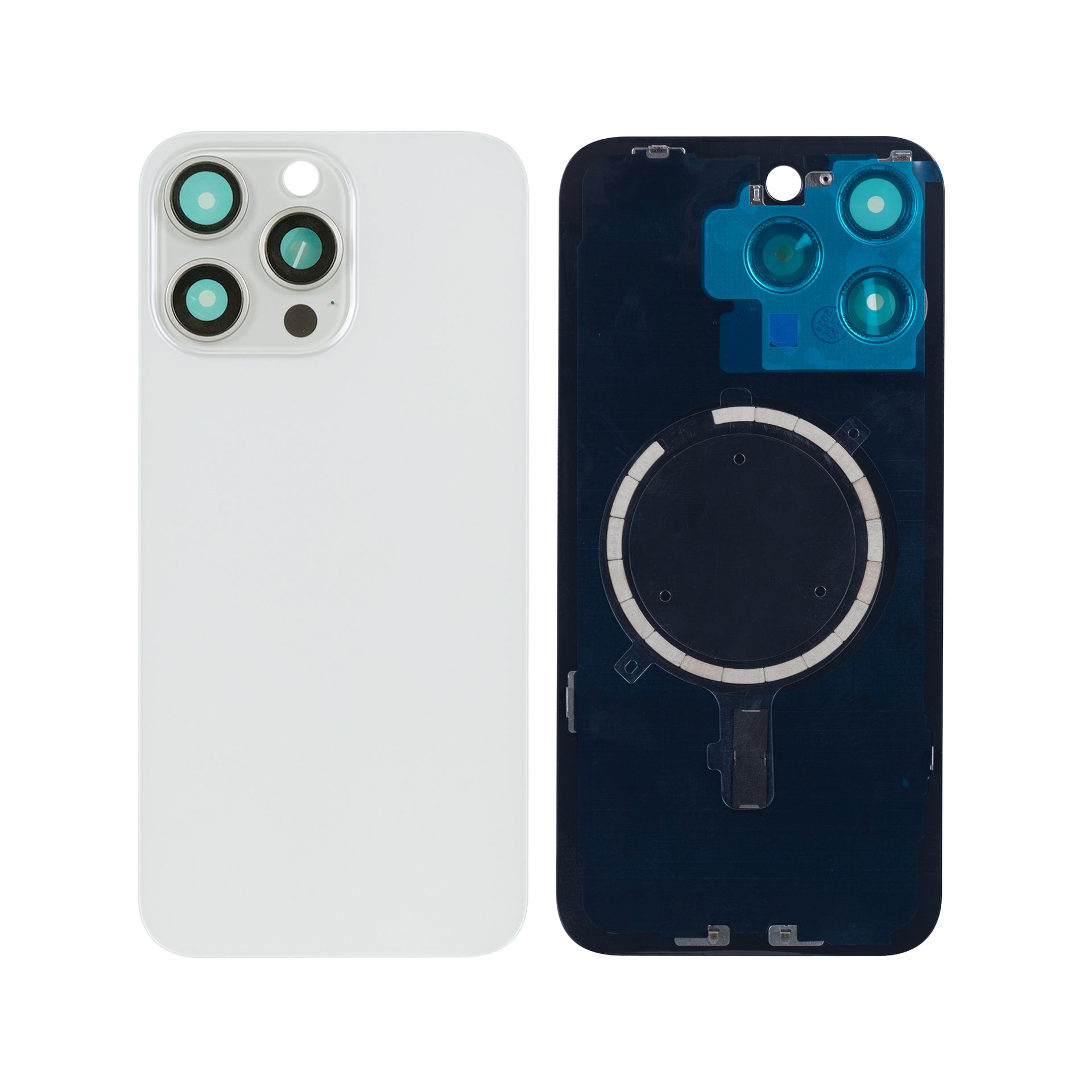 For Apple iPhone 15 Pro Max Back Glass Without NFC, Enlarged Camera Frame White Titanium Compatible