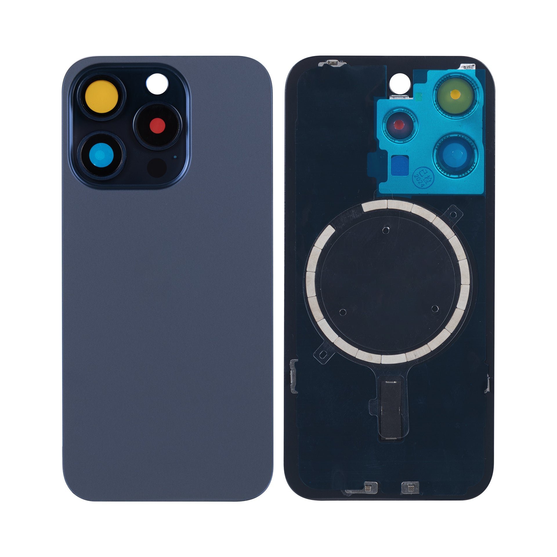 For Apple iPhone 15 Pro Max Back Glass Without NFC, Enlarged Camera Frame Blue Titanium Compatible