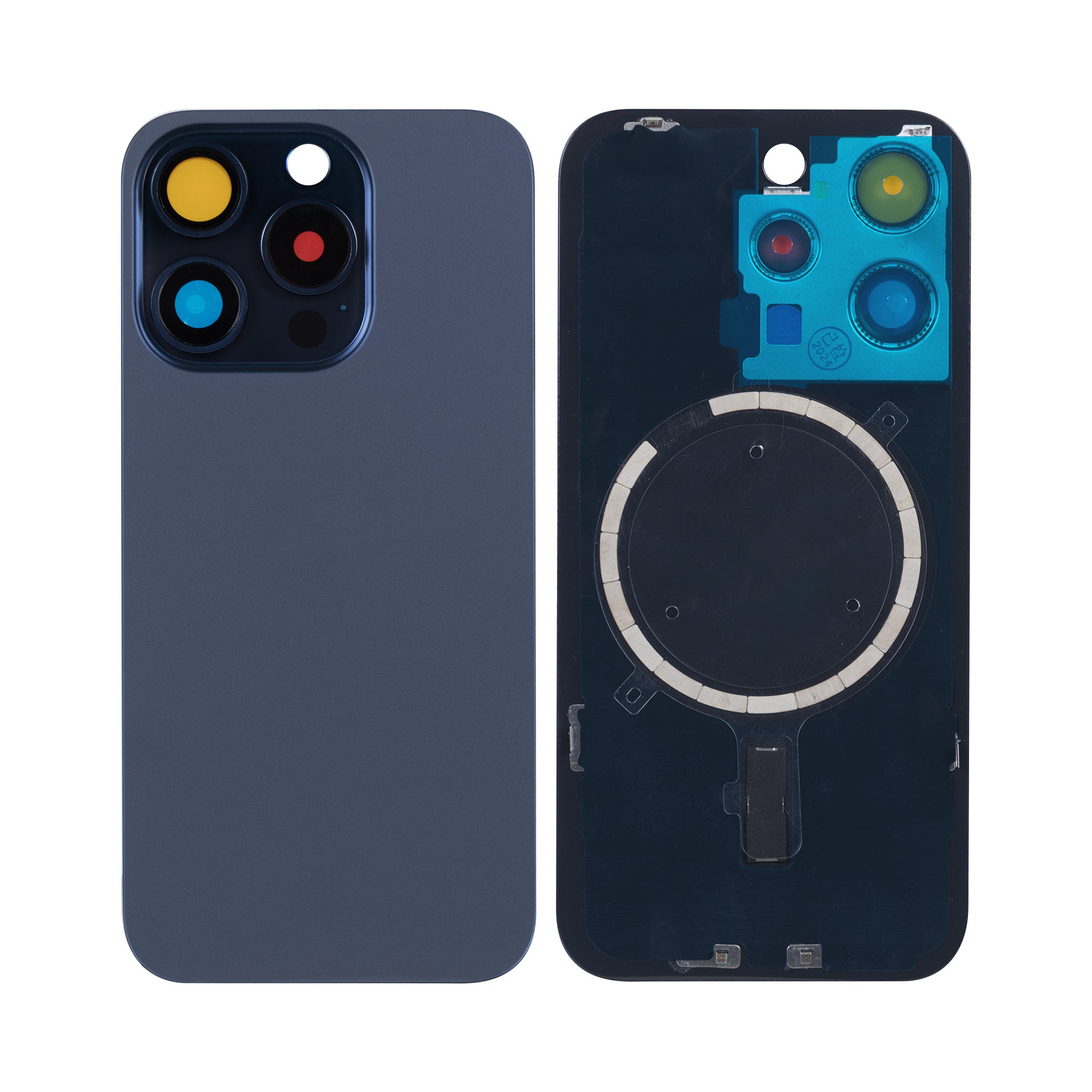 For Apple iPhone 15 Pro Max Back Glass Without NFC, Enlarged Camera Frame Blue Titanium Compatible