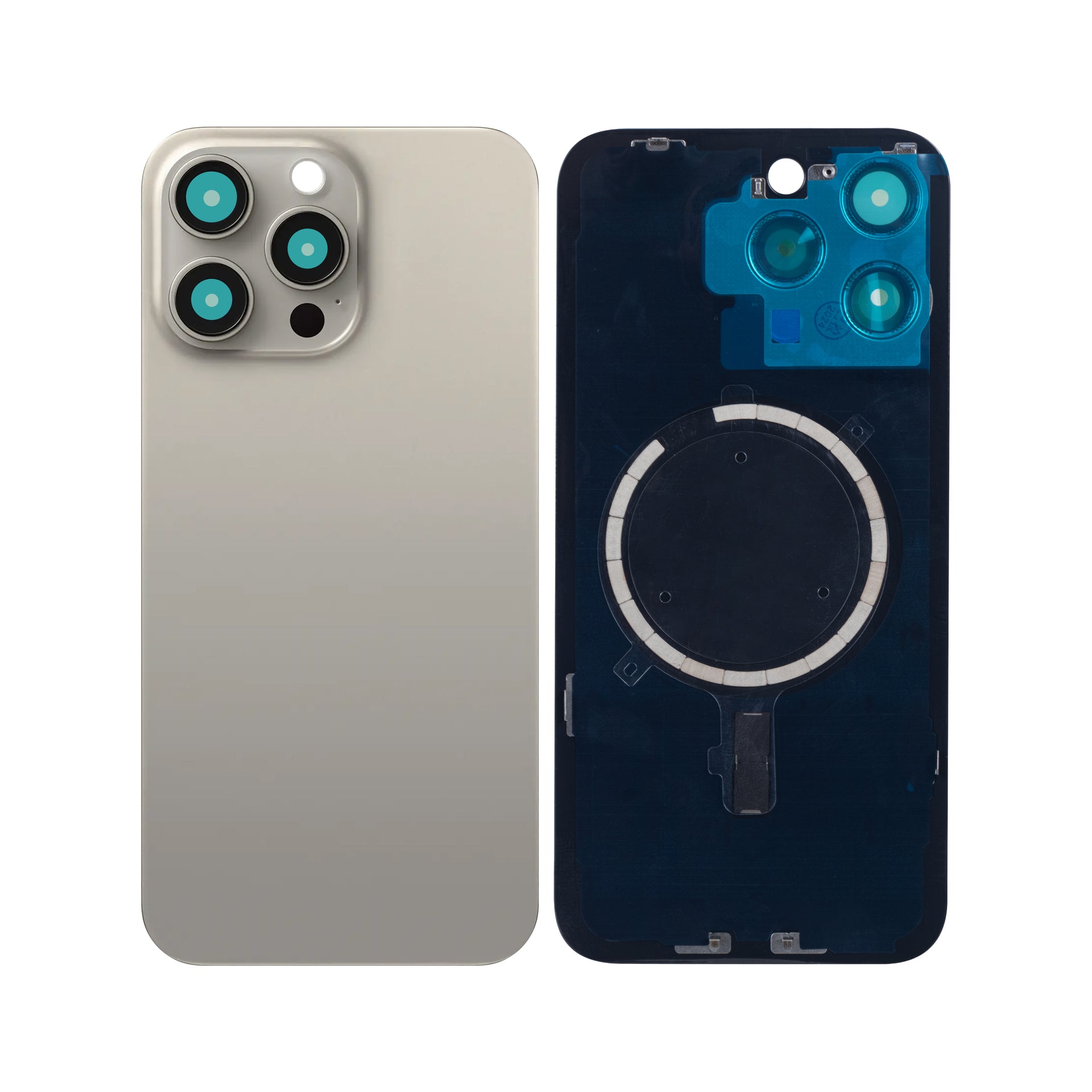 For Apple iPhone 15 Pro Max Back Glass Without NFC, Enlarged Camera Frame Natural Titanium Compatible