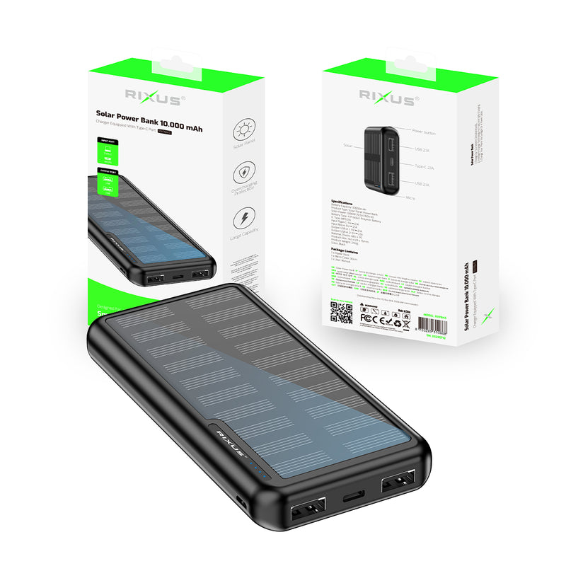 Rixus RXPB45 Solar Powerbank 10000 mAh Black