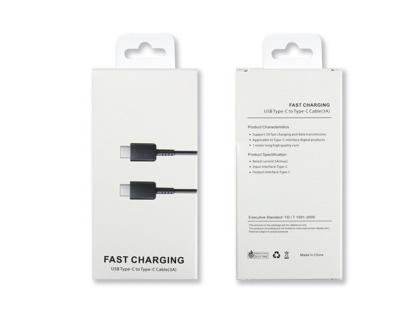 USB-C to USB-C Data Cable Black 100cm Black Retail Box
