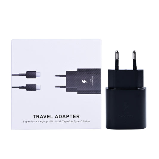 Fast Charger Travel Adapter With USB-C Cable 100cm 25W Black Retail Box