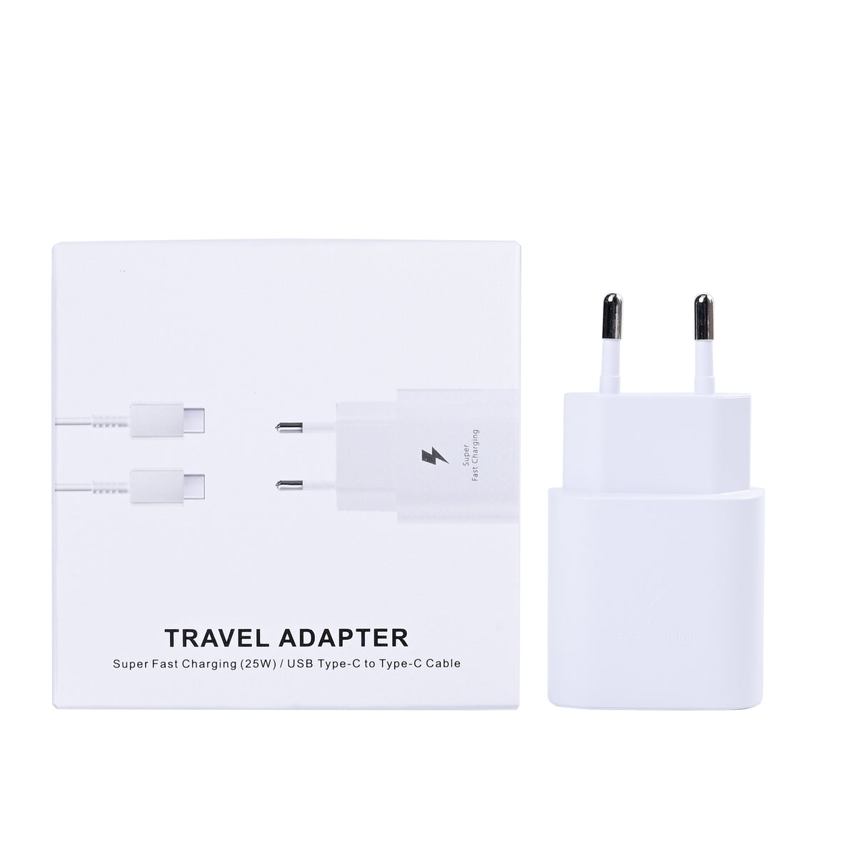 Fast Charge Travel Adapter With USB-C Cable 100cm 25W White Retail Box