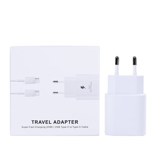 Fast Charge Travel Adapter With USB-C Cable 100cm 25W White Retail Box