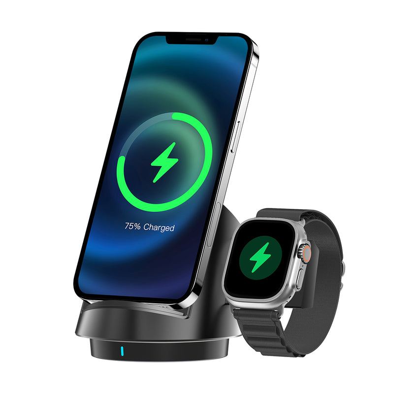 Rixus RXWC57 3 in 1 Wireless Fast Charger Stand Black