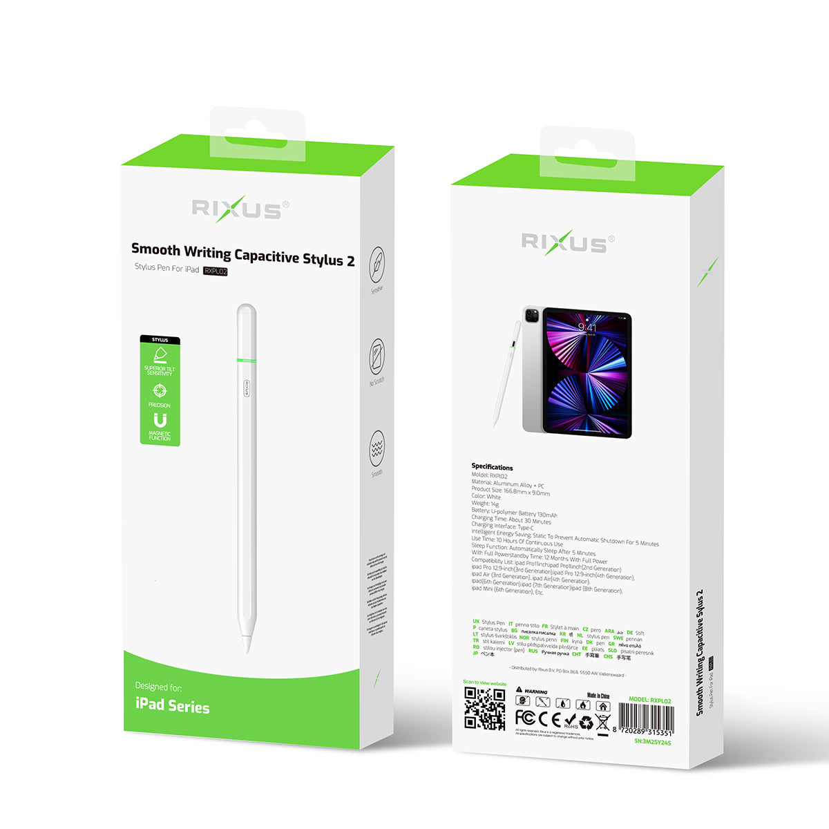 Rixus RXPL02 Smooth Writing Capacitive Stylus 2 With Light For Apple iPad
