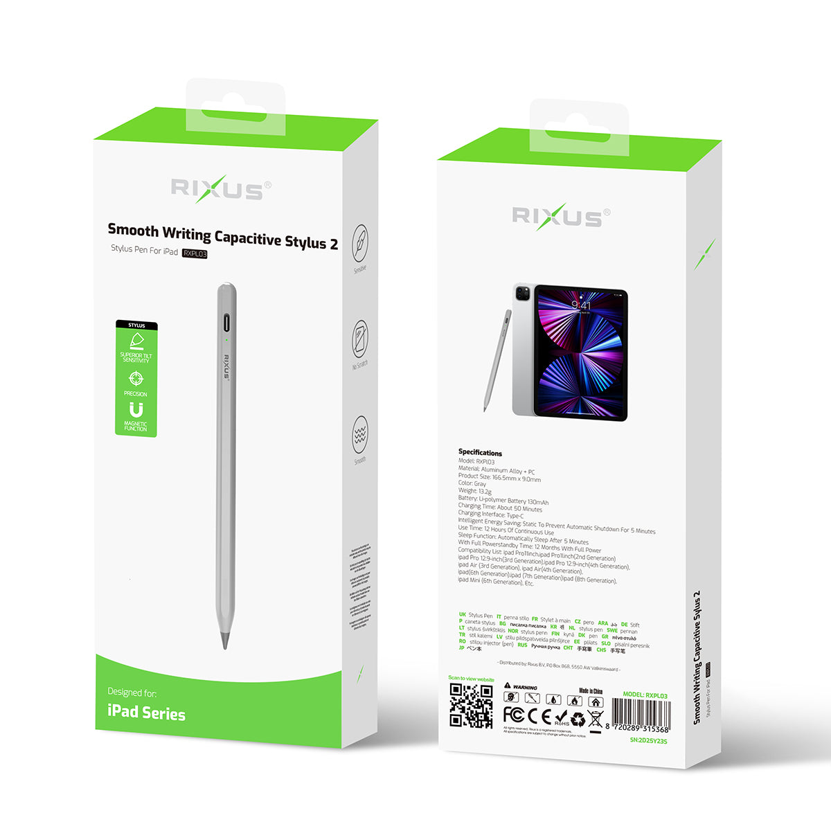 Rixus RXPL03 Smooth Writing Capacitive Stylus 2 For Apple iPad