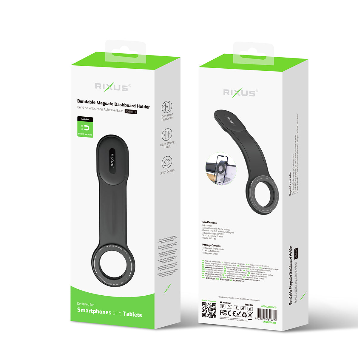 Rixus RXHM13 Bendable MagSafe Compatible Dashboard Holder