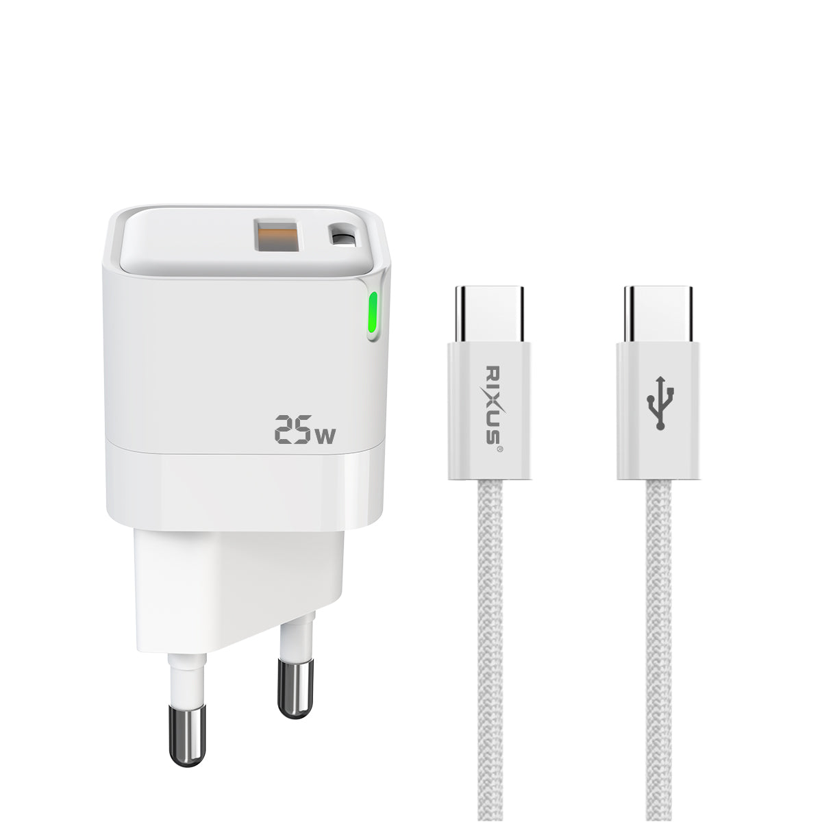 Rixus RXHC11 25W Wall Charger Kit With USB -C to USB-C Cable