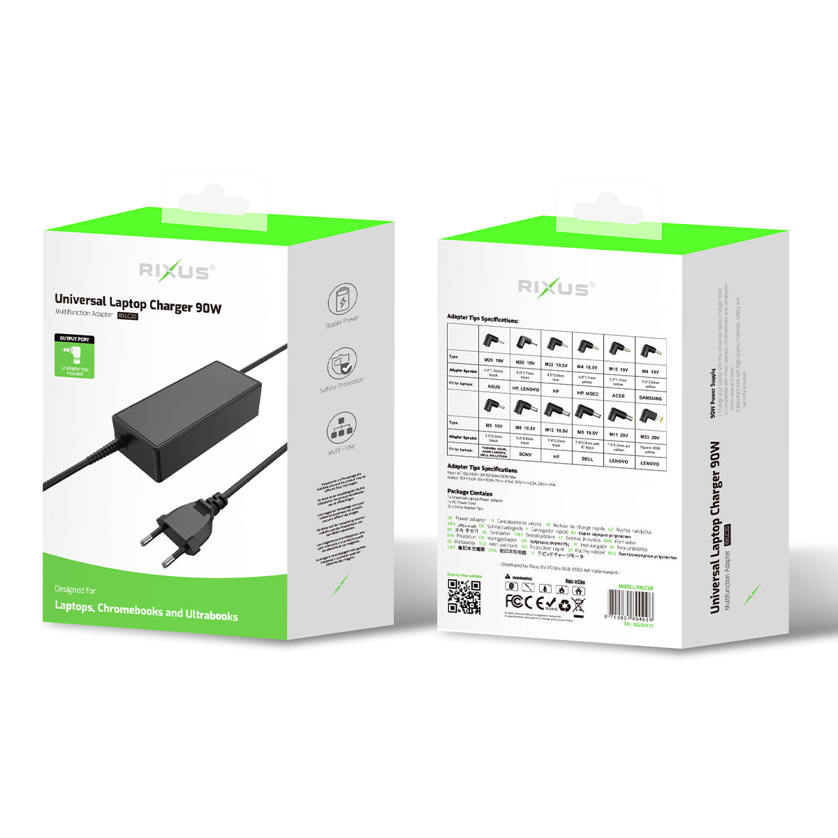 Rixus RXLC20 Universal Laptop Charger 90W 12 Connectors Black
